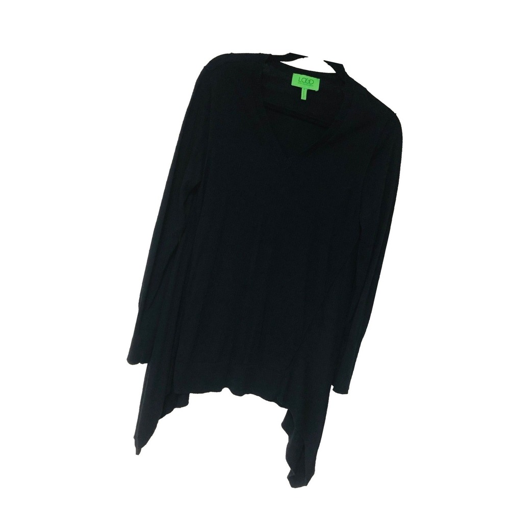 LOGO Lori Goldstein Black Cotton Cashmere Tunic Sweater Whimsigoth Boho Womens M